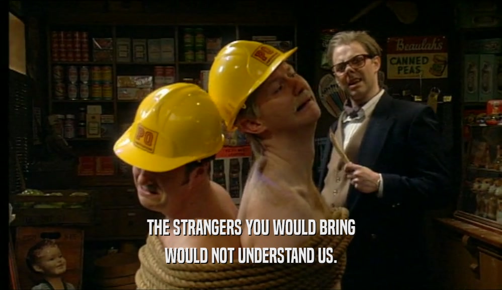 THE STRANGERS YOU WOULD BRING WOULD NOT UNDERSTAND US. 