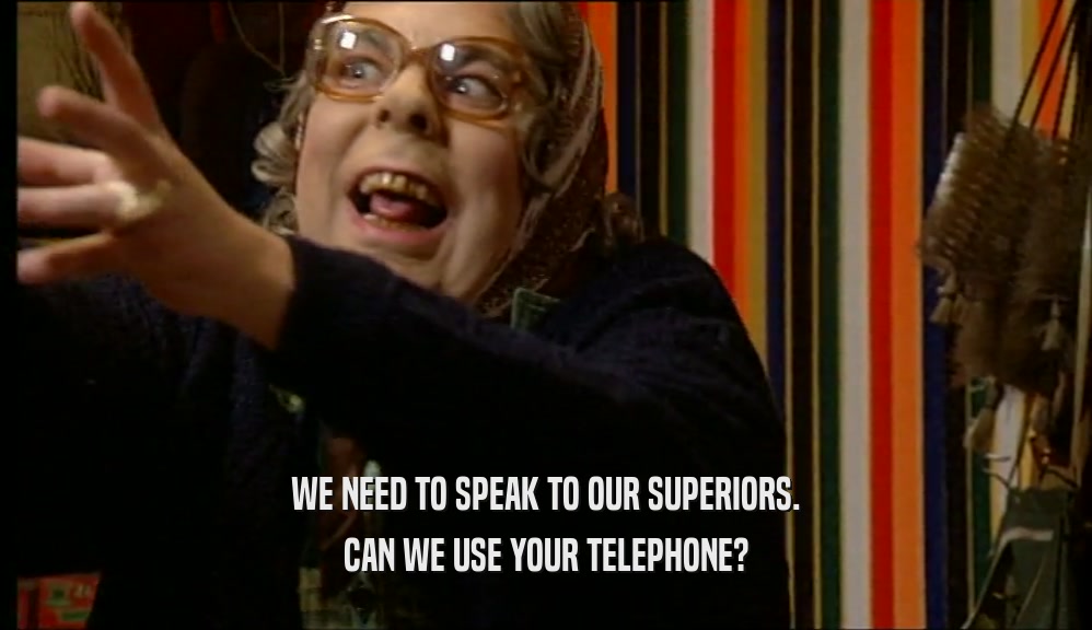 WE NEED TO SPEAK TO OUR SUPERIORS.
 CAN WE USE YOUR TELEPHONE?
 