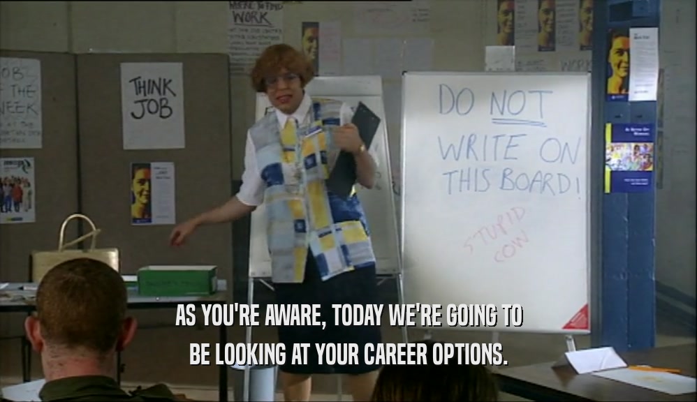 AS YOU'RE AWARE, TODAY WE'RE GOING TO BE LOOKING AT YOUR CAREER OPTIONS. 