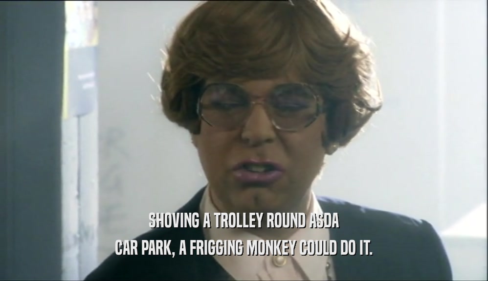 SHOVING A TROLLEY ROUND ASDA CAR PARK, A FRIGGING MONKEY COULD DO IT. 