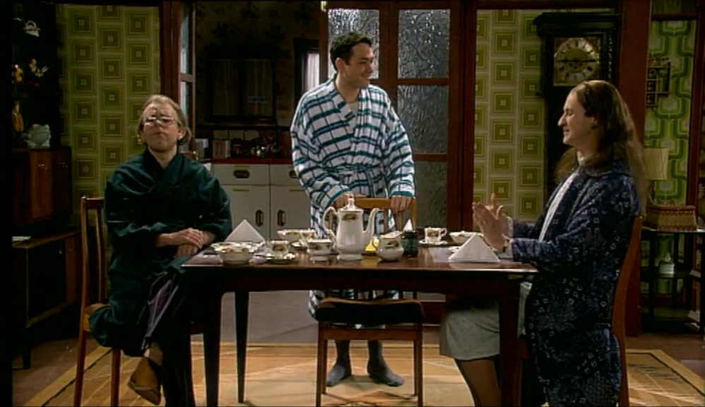- MORNING, AUNTIE VAL. - MORNING. PLEASE JOIN US AT TABLE. 