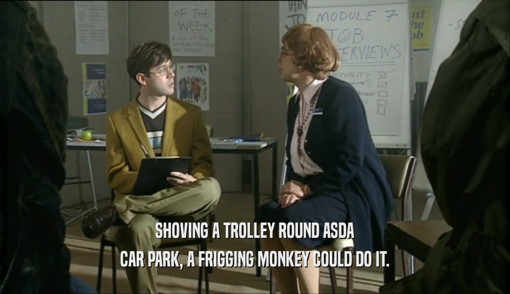 SHOVING A TROLLEY ROUND ASDA CAR PARK, A FRIGGING MONKEY COULD DO IT. 