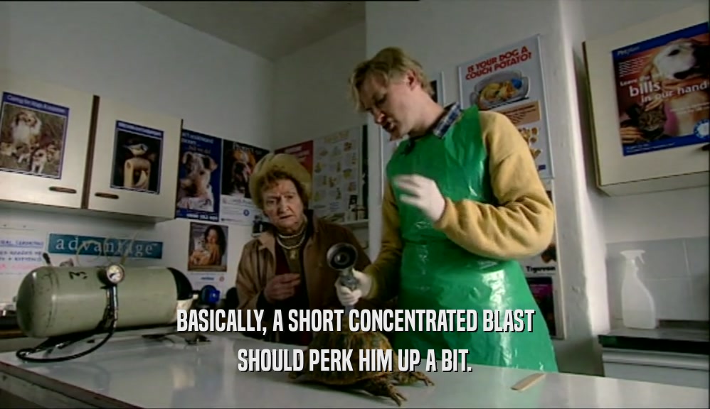 BASICALLY, A SHORT CONCENTRATED BLAST SHOULD PERK HIM UP A BIT. 