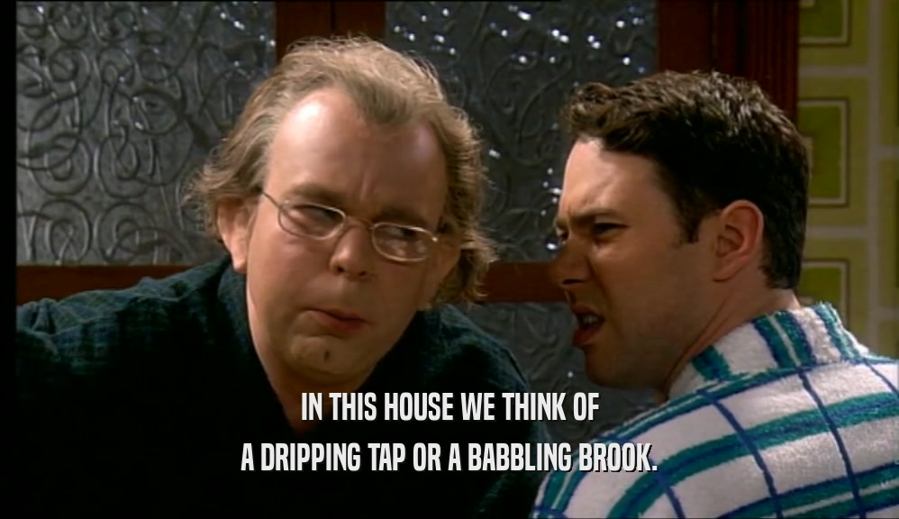 IN THIS HOUSE WE THINK OF A DRIPPING TAP OR A BABBLING BROOK. 