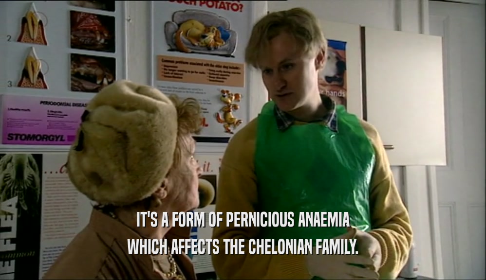 IT'S A FORM OF PERNICIOUS ANAEMIA WHICH AFFECTS THE CHELONIAN FAMILY. 