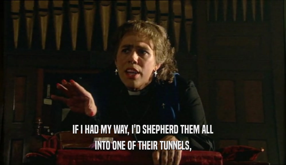 IF I HAD MY WAY, I'D SHEPHERD THEM ALL INTO ONE OF THEIR TUNNELS, 