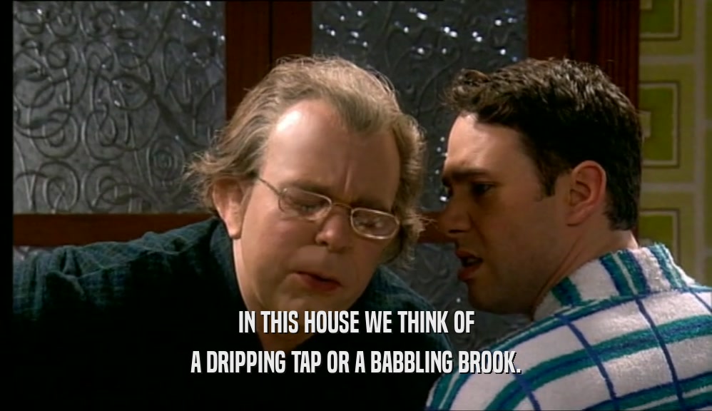 IN THIS HOUSE WE THINK OF A DRIPPING TAP OR A BABBLING BROOK. 