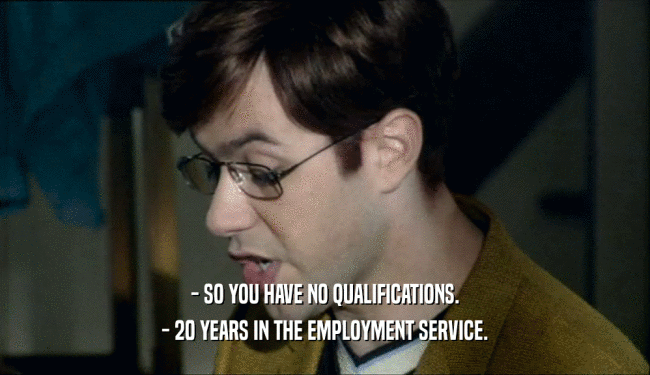 - SO YOU HAVE NO QUALIFICATIONS. - 20 YEARS IN THE EMPLOYMENT SERVICE. 