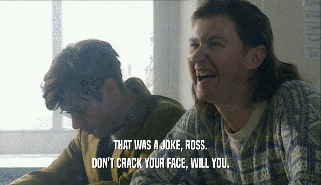 THAT WAS A JOKE, ROSS. DON'T CRACK YOUR FACE, WILL YOU. 
