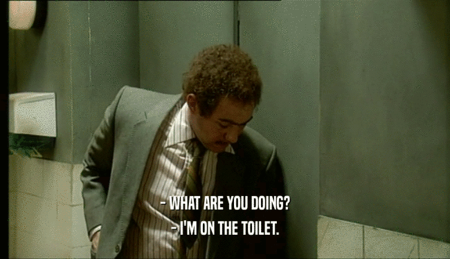 - WHAT ARE YOU DOING?
 - I'M ON THE TOILET.
 