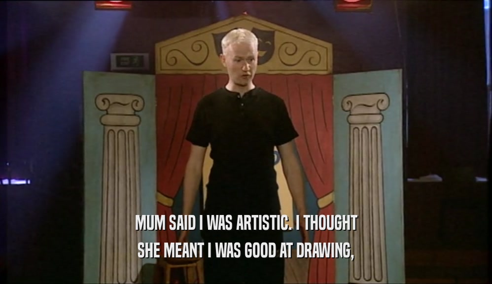 MUM SAID I WAS ARTISTIC. I THOUGHT
 SHE MEANT I WAS GOOD AT DRAWING,
 