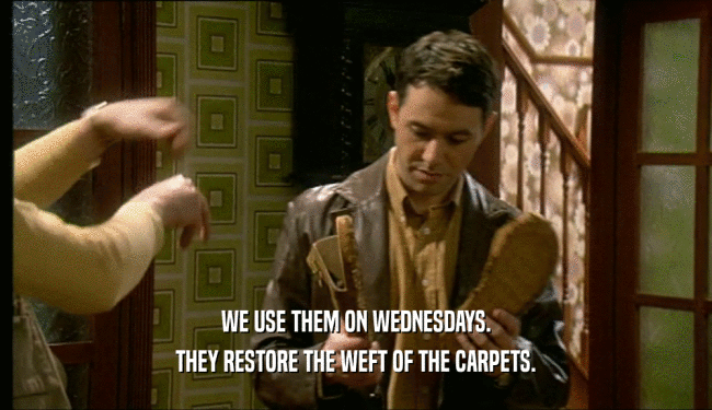 WE USE THEM ON WEDNESDAYS.
 THEY RESTORE THE WEFT OF THE CARPETS.
 