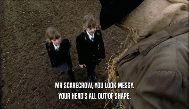 MR SCARECROW, YOU LOOK MESSY. YOUR HEAD'S ALL OUT OF SHAPE. 
