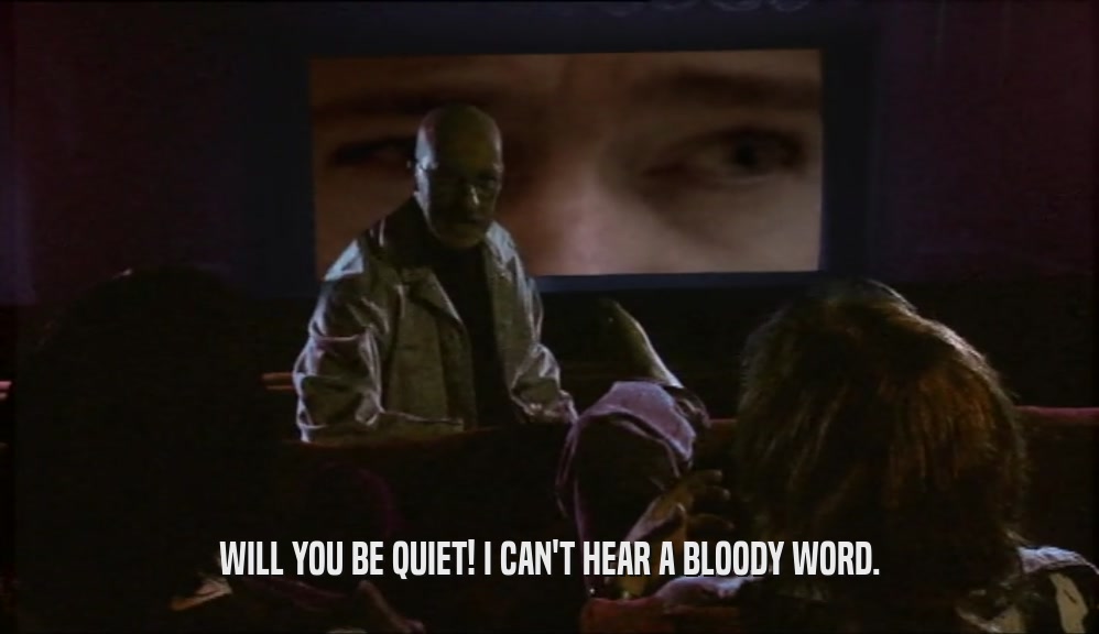 WILL YOU BE QUIET! I CAN'T HEAR A BLOODY WORD.  