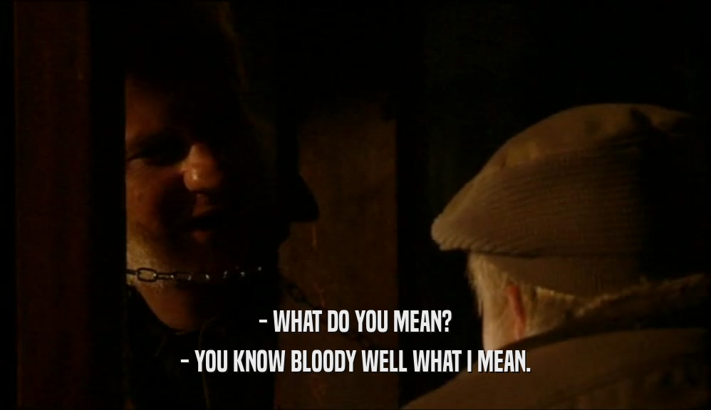 - WHAT DO YOU MEAN?
 - YOU KNOW BLOODY WELL WHAT I MEAN.
 