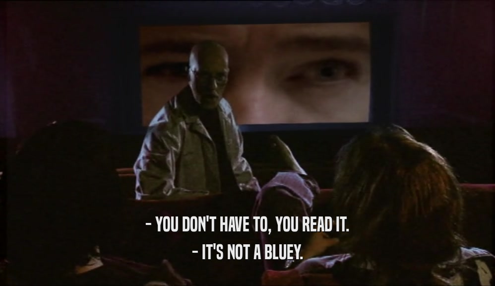 - YOU DON'T HAVE TO, YOU READ IT. - IT'S NOT A BLUEY. 