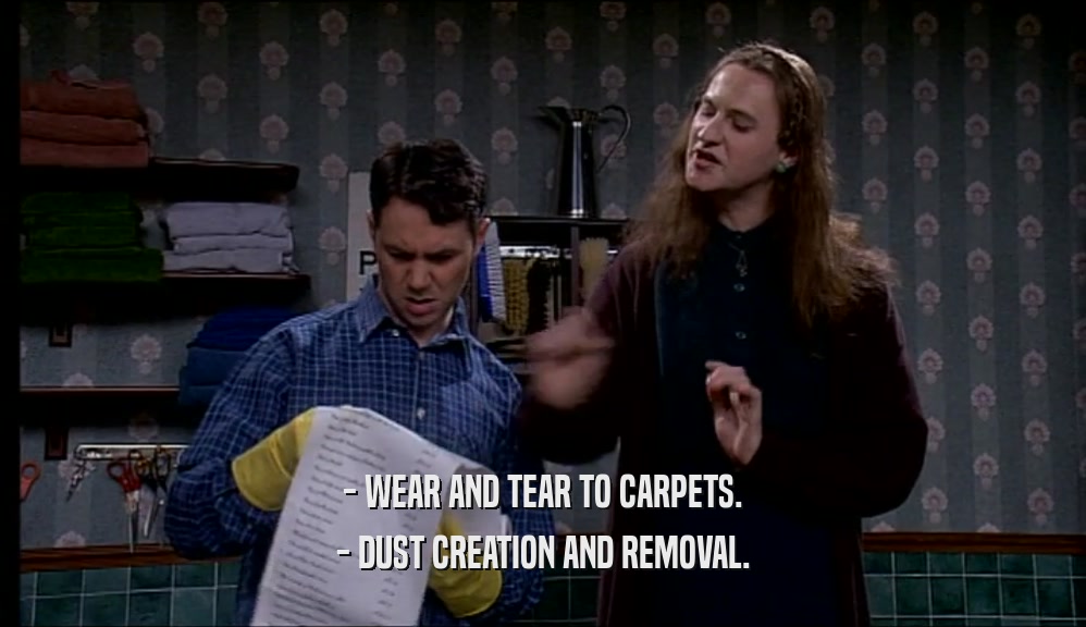- WEAR AND TEAR TO CARPETS. - DUST CREATION AND REMOVAL. 