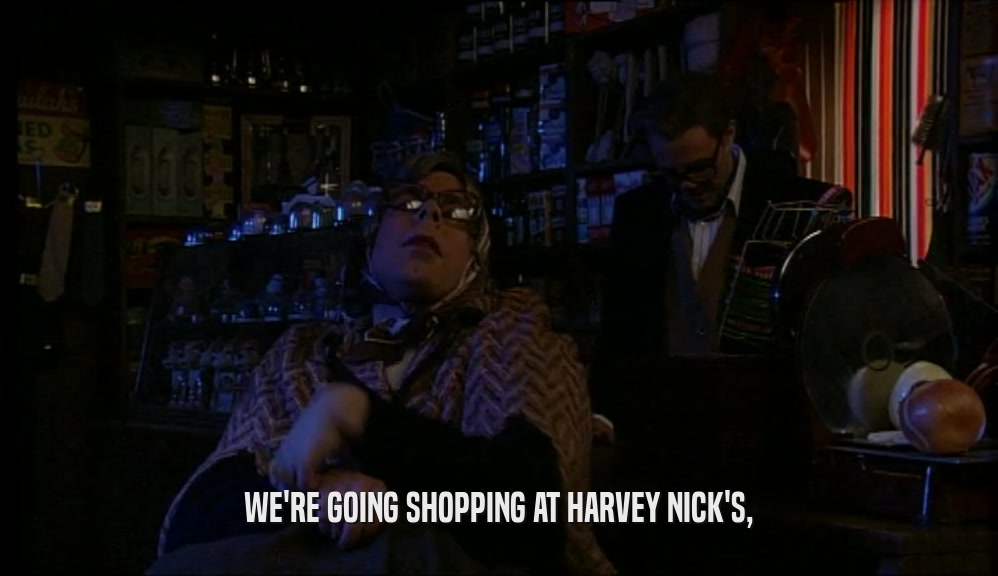 WE'RE GOING SHOPPING AT HARVEY NICK'S,
  