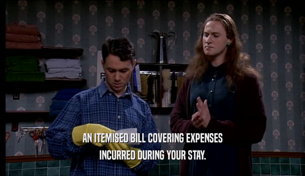 AN ITEMISED BILL COVERING EXPENSES
 INCURRED DURING YOUR STAY.
 