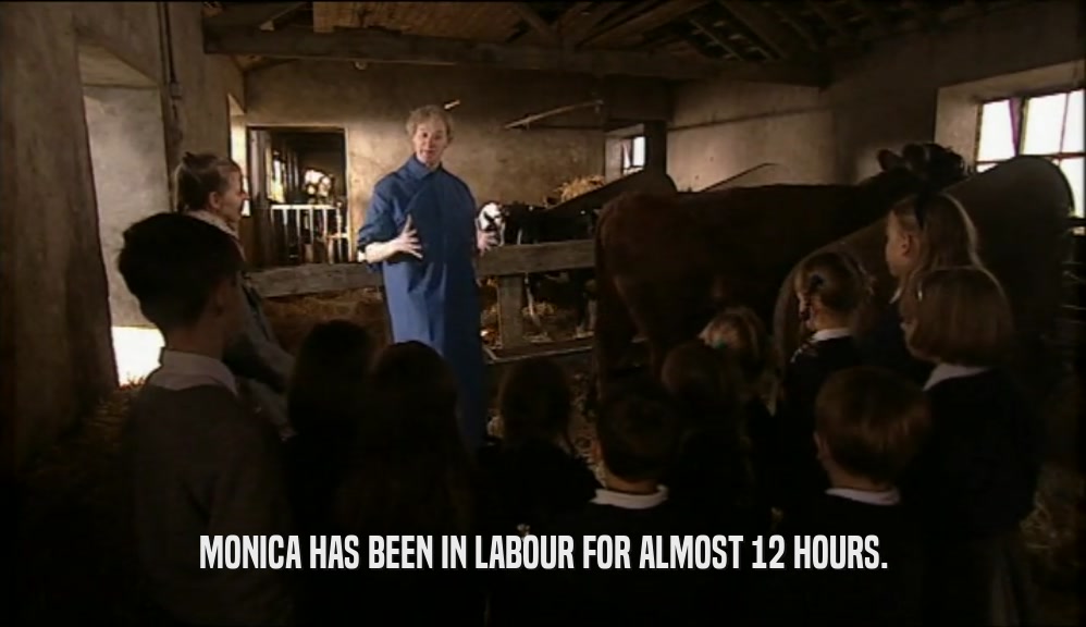 MONICA HAS BEEN IN LABOUR FOR ALMOST 12 HOURS.  