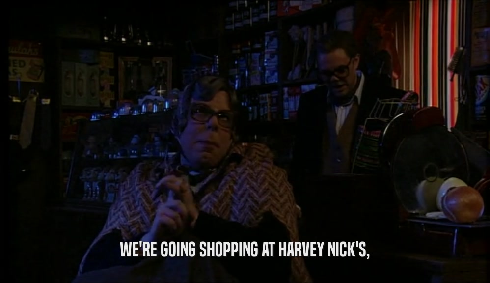 WE'RE GOING SHOPPING AT HARVEY NICK'S,
  