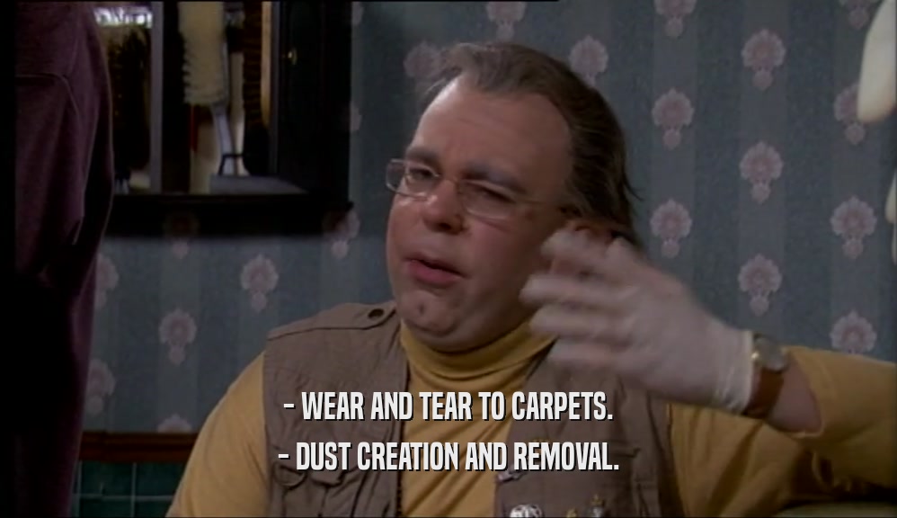 - WEAR AND TEAR TO CARPETS. - DUST CREATION AND REMOVAL. 