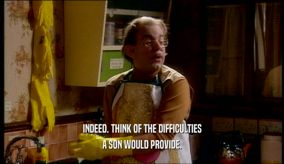 INDEED. THINK OF THE DIFFICULTIES A SON WOULD PROVIDE. 