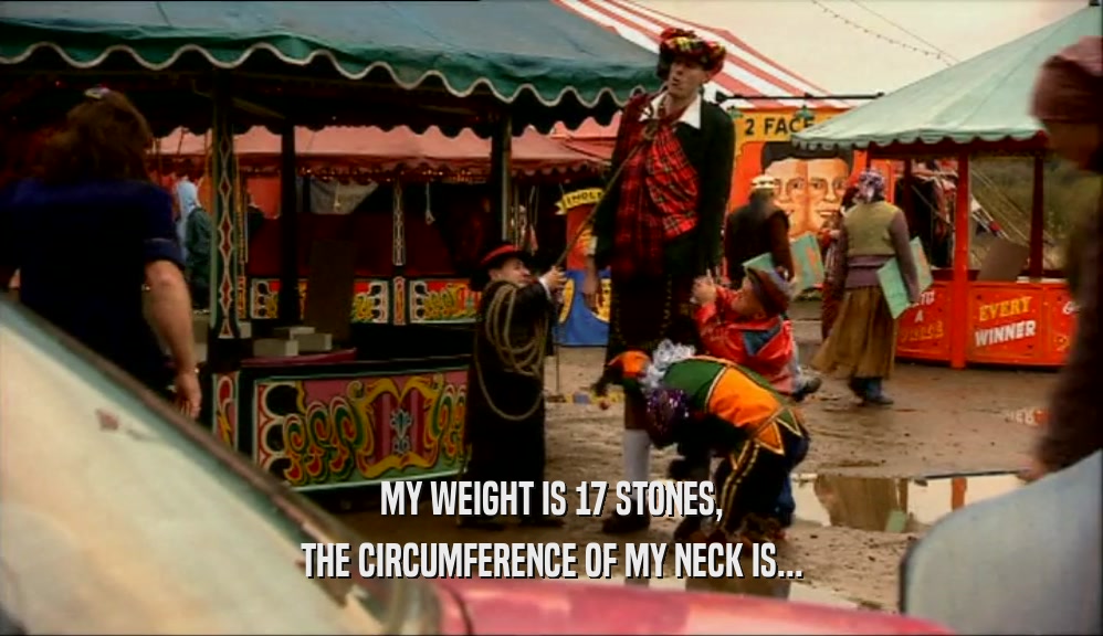 MY WEIGHT IS 17 STONES, THE CIRCUMFERENCE OF MY NECK IS... 