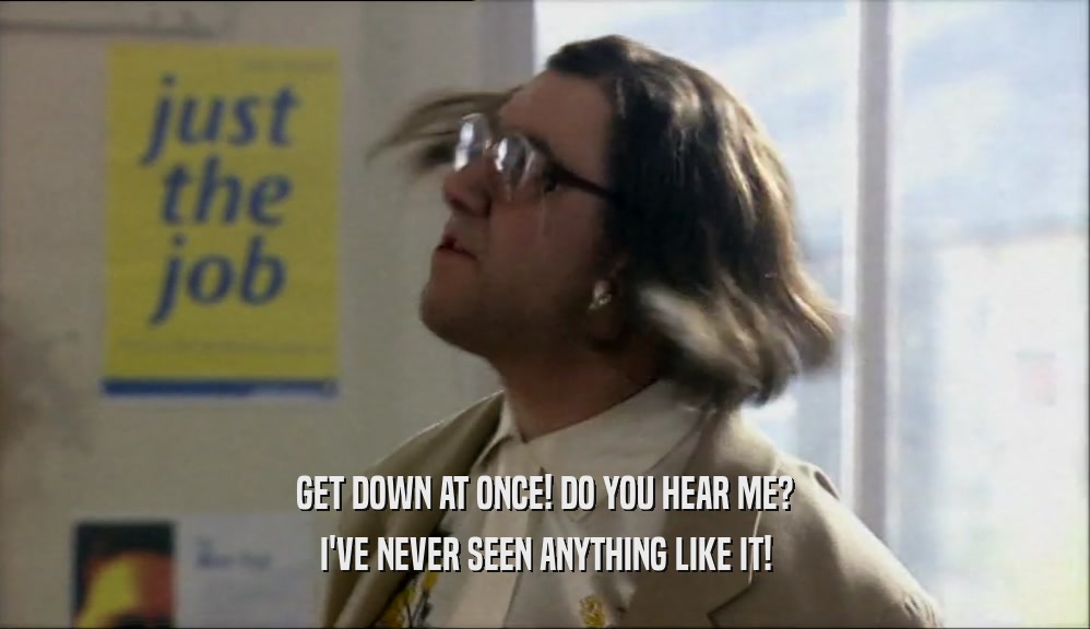 GET DOWN AT ONCE! DO YOU HEAR ME? I'VE NEVER SEEN ANYTHING LIKE IT! 
