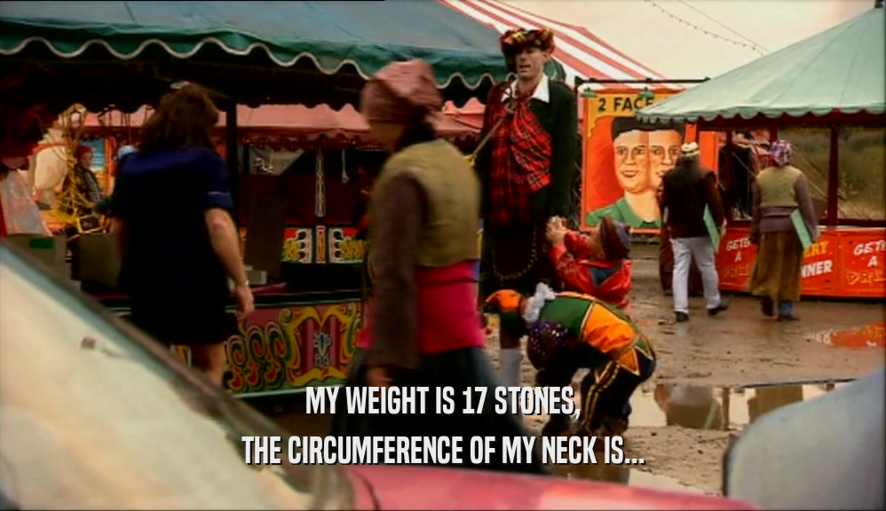 MY WEIGHT IS 17 STONES, THE CIRCUMFERENCE OF MY NECK IS... 