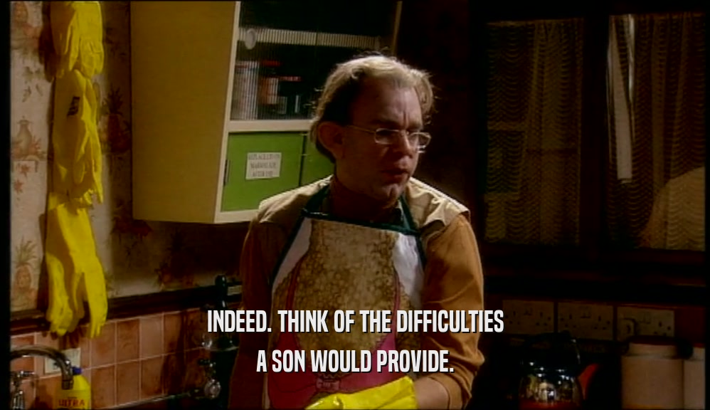INDEED. THINK OF THE DIFFICULTIES A SON WOULD PROVIDE. 