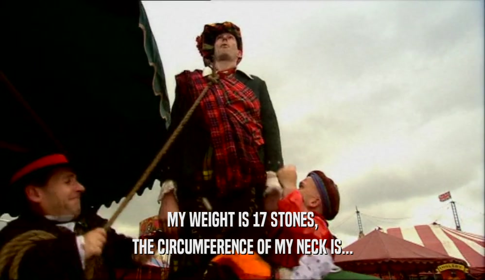 MY WEIGHT IS 17 STONES, THE CIRCUMFERENCE OF MY NECK IS... 