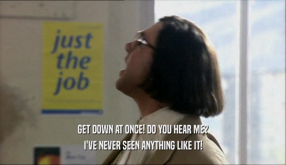 GET DOWN AT ONCE! DO YOU HEAR ME? I'VE NEVER SEEN ANYTHING LIKE IT! 