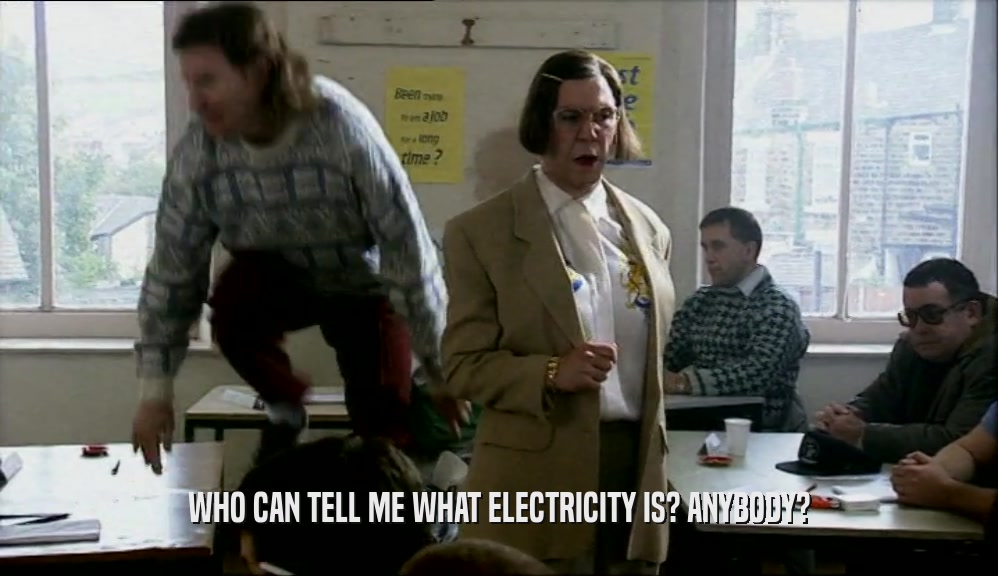WHO CAN TELL ME WHAT ELECTRICITY IS? ANYBODY?  