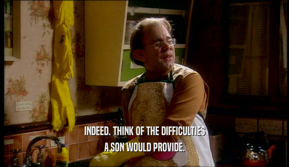 INDEED. THINK OF THE DIFFICULTIES A SON WOULD PROVIDE. 