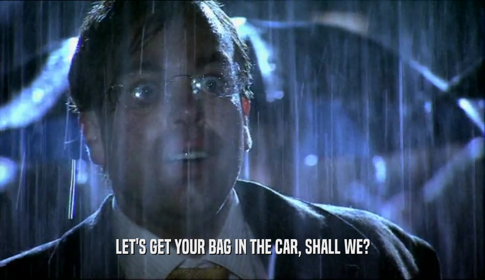 LET'S GET YOUR BAG IN THE CAR, SHALL WE?  