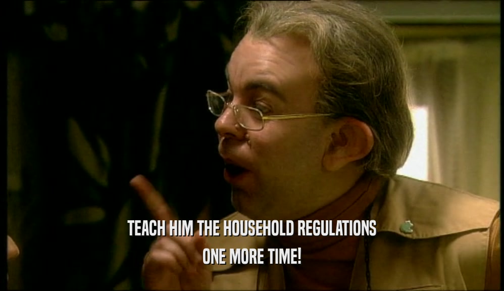 TEACH HIM THE HOUSEHOLD REGULATIONS ONE MORE TIME! 