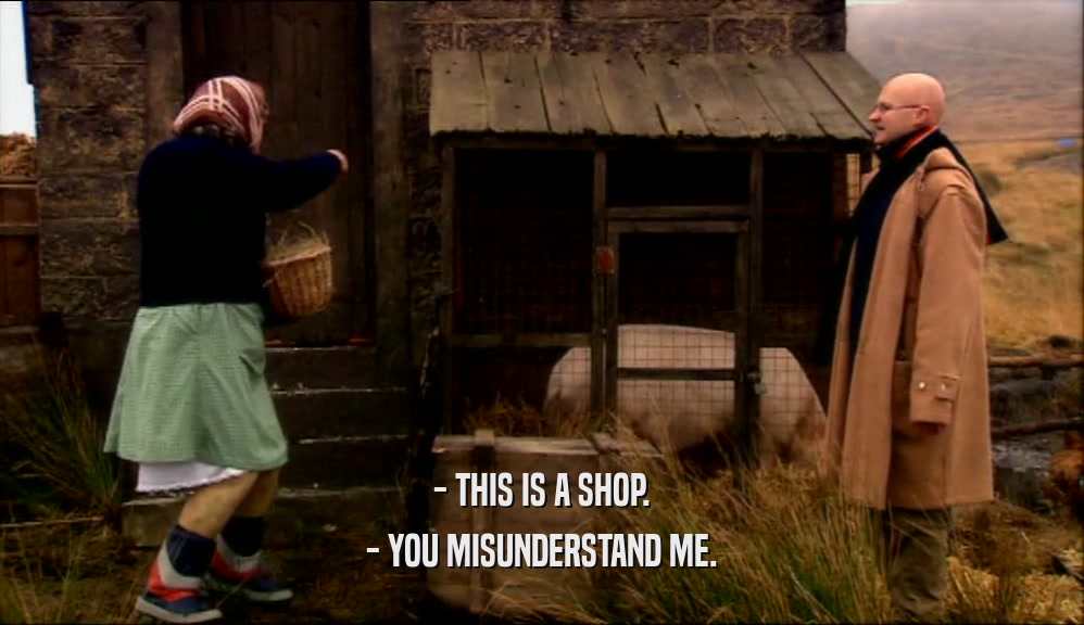 - THIS IS A SHOP.
 - YOU MISUNDERSTAND ME.
 