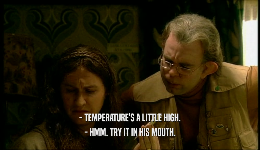 - TEMPERATURE'S A LITTLE HIGH. - HMM. TRY IT IN HIS MOUTH. 