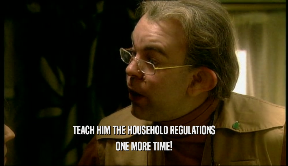 TEACH HIM THE HOUSEHOLD REGULATIONS ONE MORE TIME! 