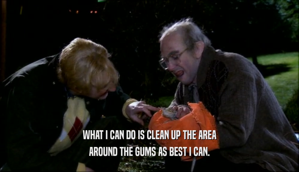 WHAT I CAN DO IS CLEAN UP THE AREA AROUND THE GUMS AS BEST I CAN. 