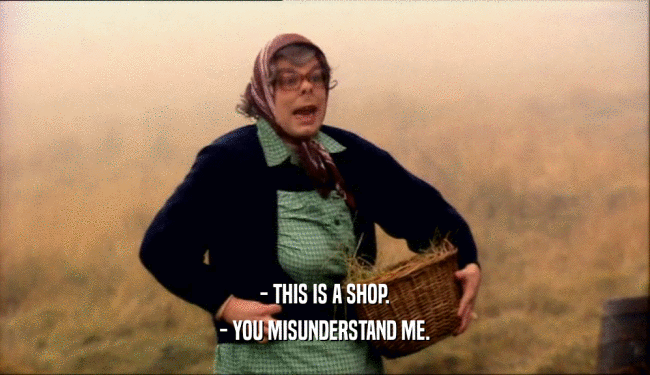 - THIS IS A SHOP.
 - YOU MISUNDERSTAND ME.
 