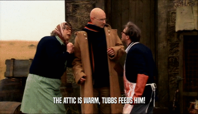 THE ATTIC IS WARM, TUBBS FEEDS HIM!
  