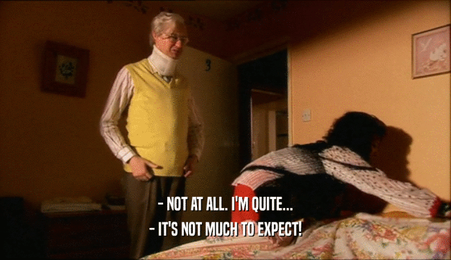 - NOT AT ALL. I'M QUITE...
 - IT'S NOT MUCH TO EXPECT!
 