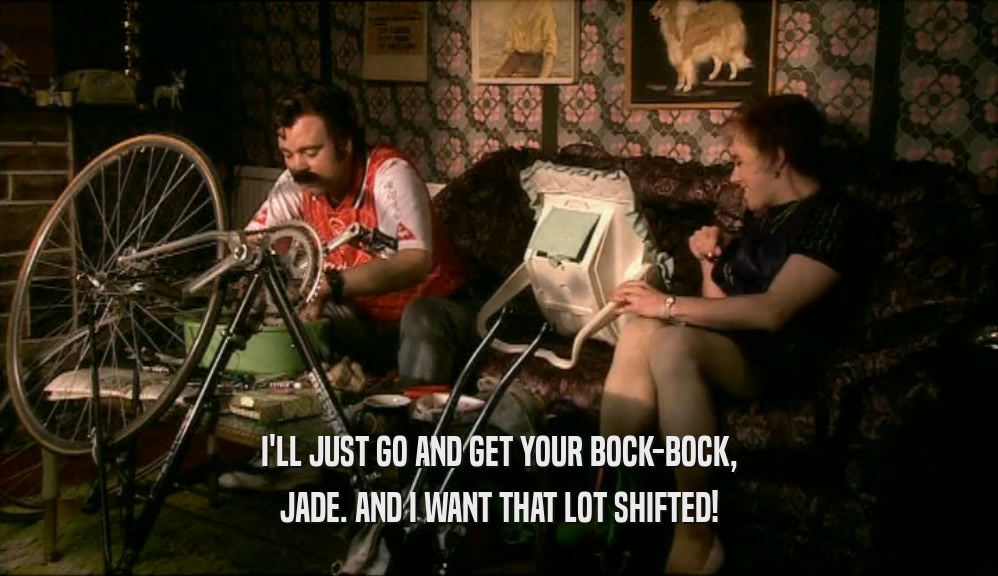 I'LL JUST GO AND GET YOUR BOCK-BOCK, JADE. AND I WANT THAT LOT SHIFTED! 