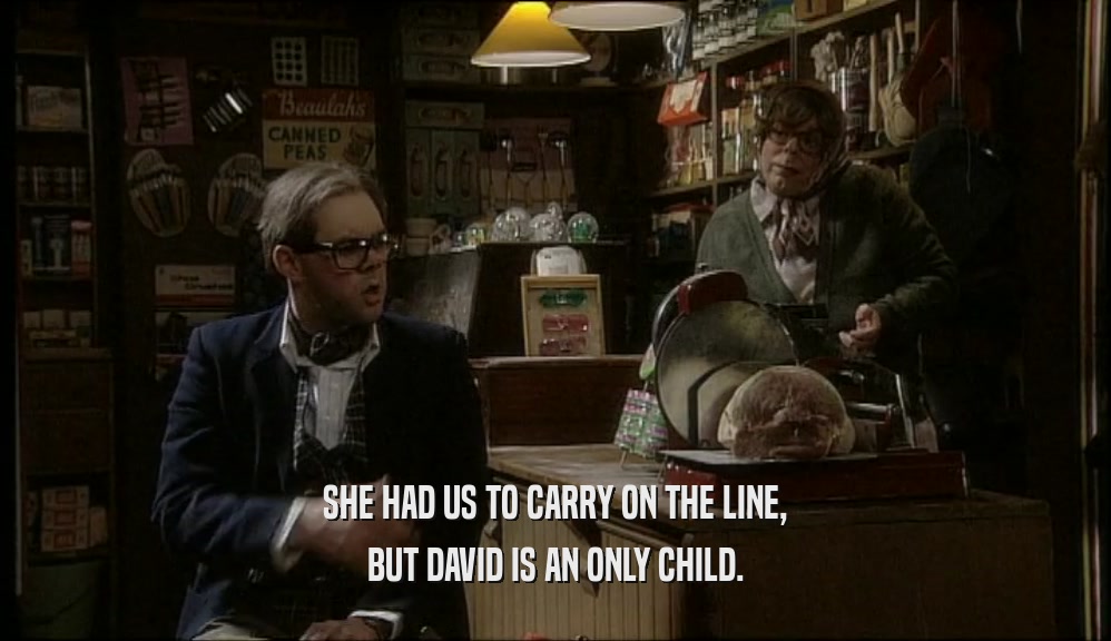 SHE HAD US TO CARRY ON THE LINE, BUT DAVID IS AN ONLY CHILD. 