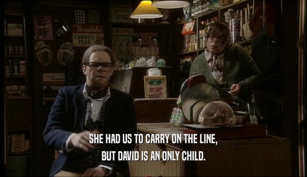 SHE HAD US TO CARRY ON THE LINE, BUT DAVID IS AN ONLY CHILD. 