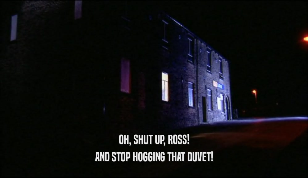 OH, SHUT UP, ROSS! AND STOP HOGGING THAT DUVET! 