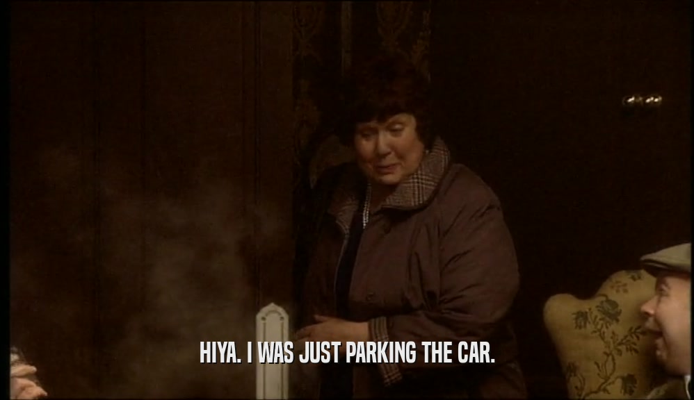 HIYA. I WAS JUST PARKING THE CAR.  