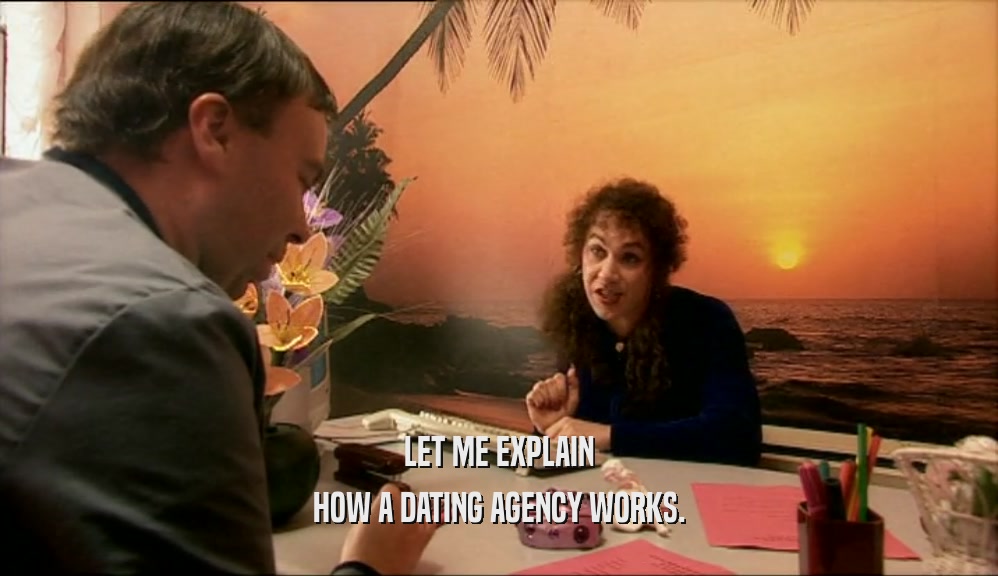 LET ME EXPLAIN HOW A DATING AGENCY WORKS. 